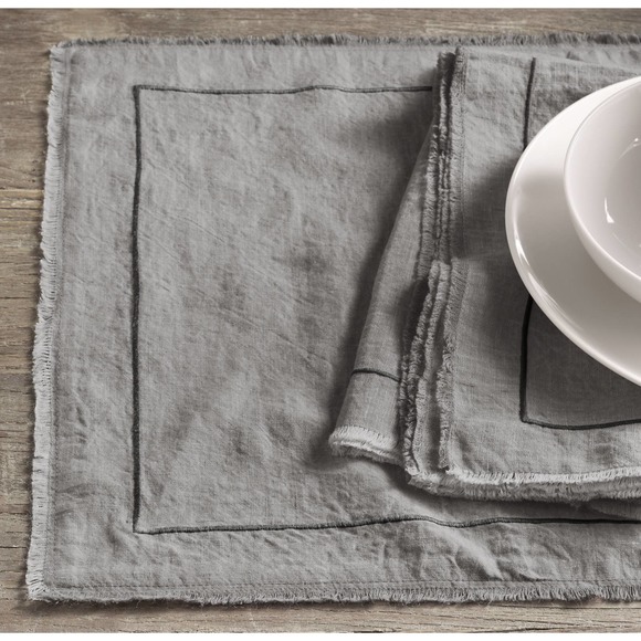 Restoration Hardware Dining Frayed Edge Belgian Linen Placemats Set